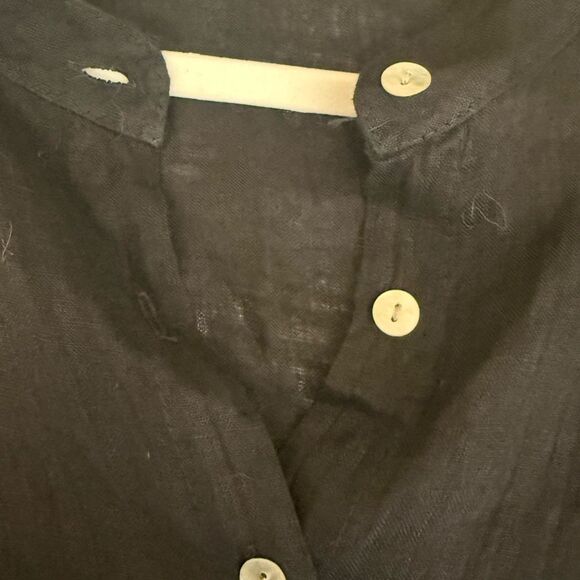 Saga - Oversized Black Linen Shirt Short Dolan Sleeves - One Size fits most - Picture 6 of 7